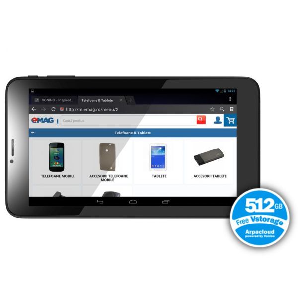 Tableta Vonino Onyx Z cu procesor Dual-Core A7 1.30GHz, 7",1GB DDR3, 8GB, 3G, GPS, Bluetooth, Wi-Fi, Android 4.2 Jelly Bean, Black
